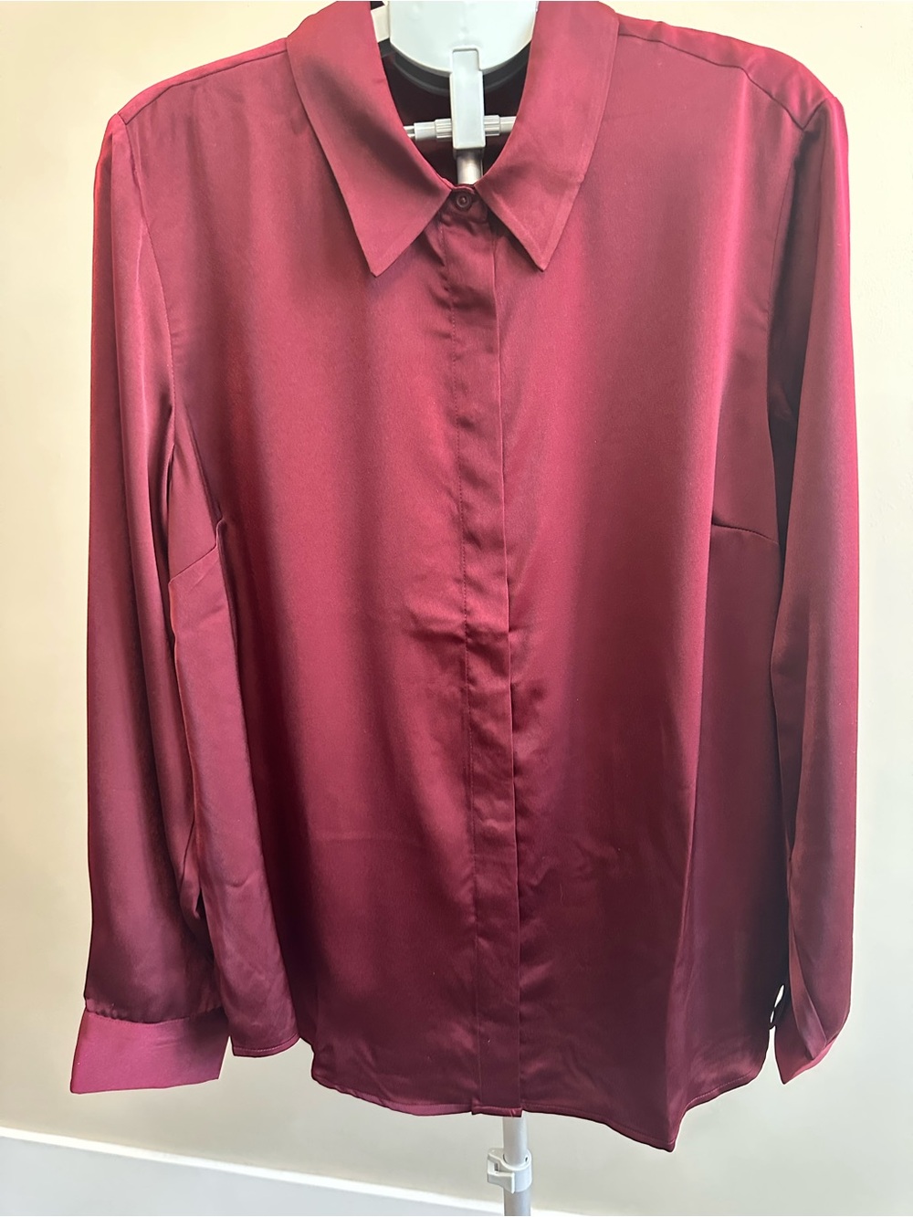 cleo Deep Wine Satin Button-Front Blouse